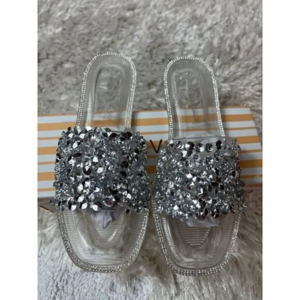 Wild Diva On The Bright Side Embellished Flat Sandals Clear Size‎ 7